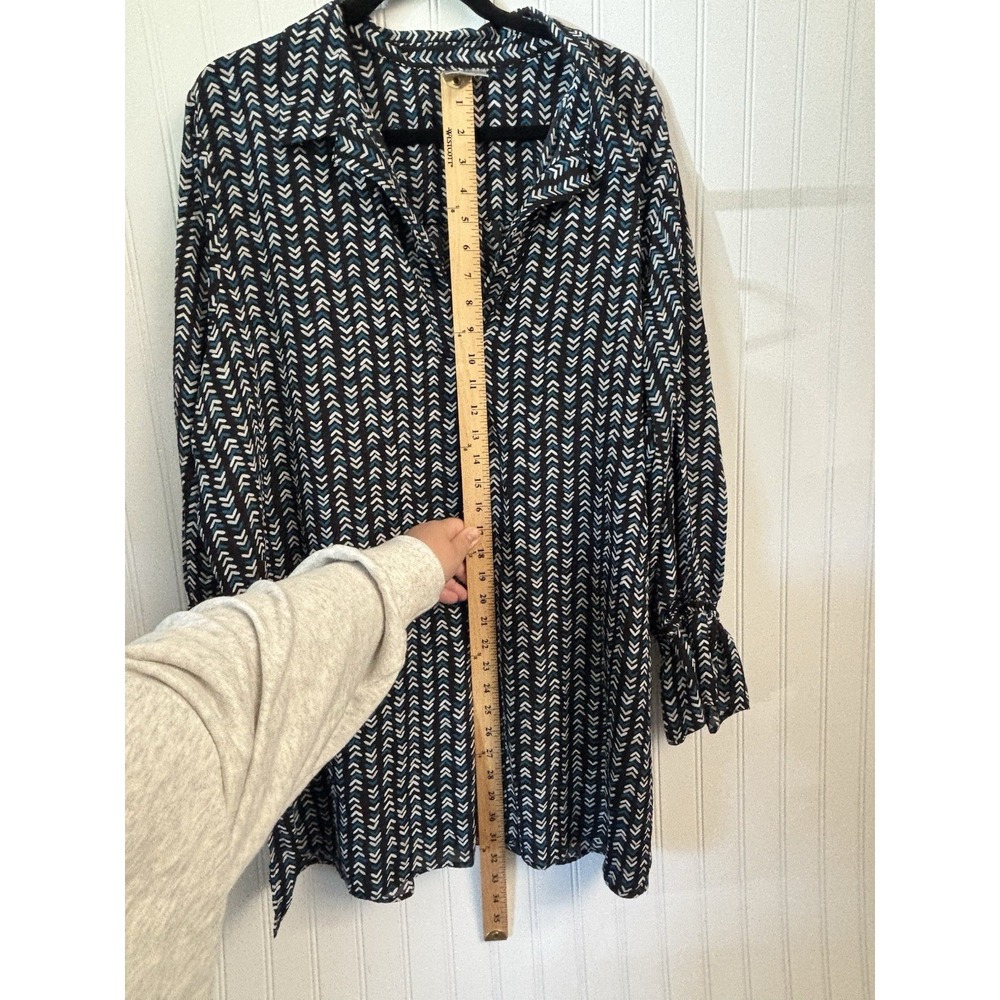 Avenue Long Tunic Short Dress 22/24 Balloon Long Sleeve Teal Black Chevron Print - Picture 8 of 9